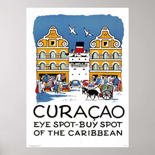 Curacao Vintage Travel Poster Restored