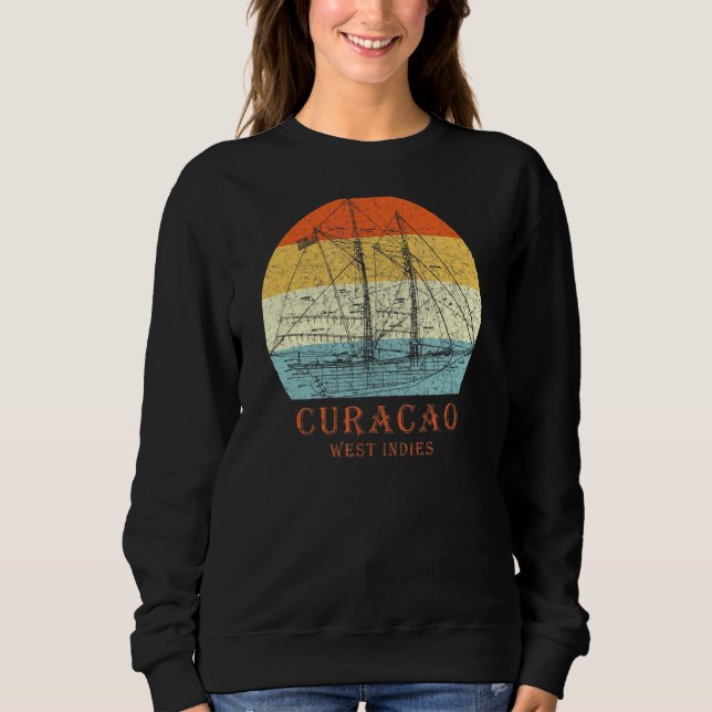 Curacao West Indies Vintage Blueprint Sailboat Vac Sweatshirt (Front)