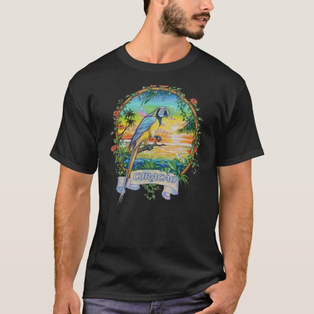 Curacao West Indies Vintage Tropical Parrot Vacati T-Shirt (Front)