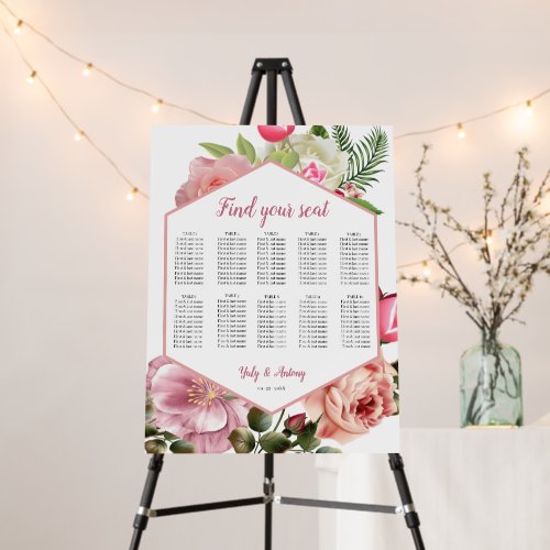 Curated Pink Blossom Hexagon Seating Chart Foam Board