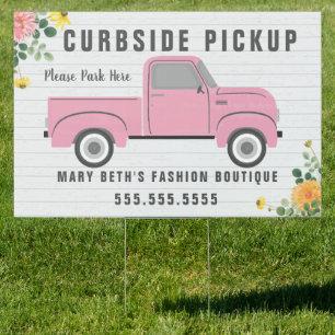Curbside Pickup Vintage Pink Truck Floral Sign