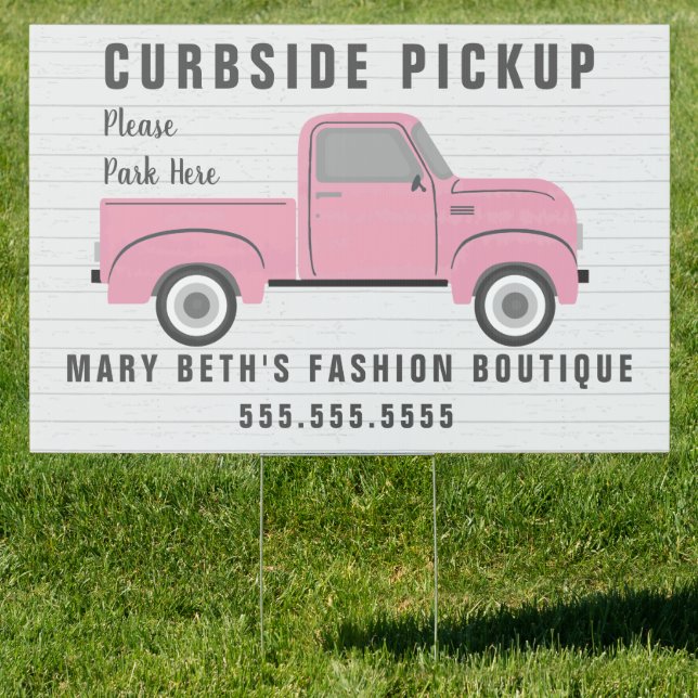 Curbside Pickup Vintage Pink Truck Sign (Insitu)