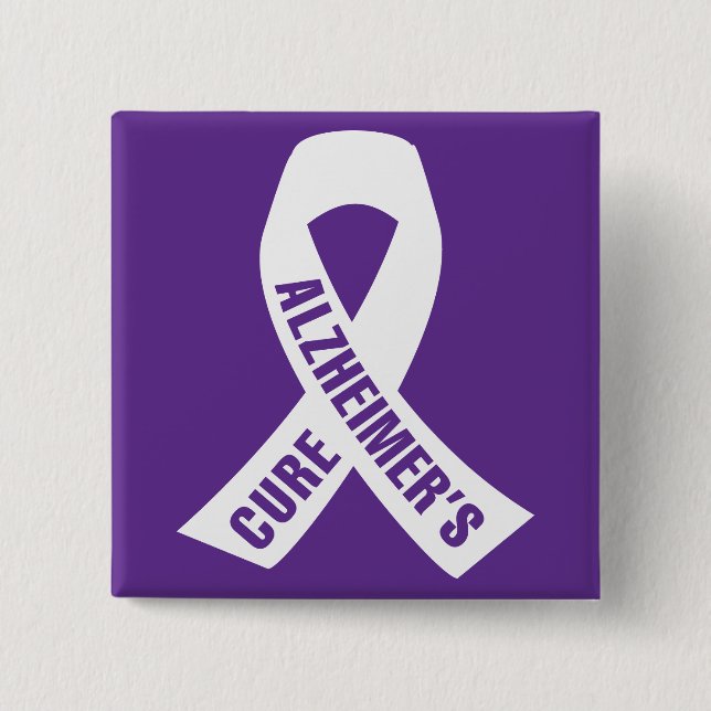 Cure Alzheimers Ribbon on Purple Button (Front)