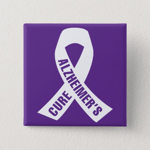 Cure Alzheimers Ribbon on Purple Button