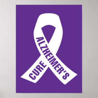 Cure Alzheimers Ribbon on Purple Poster