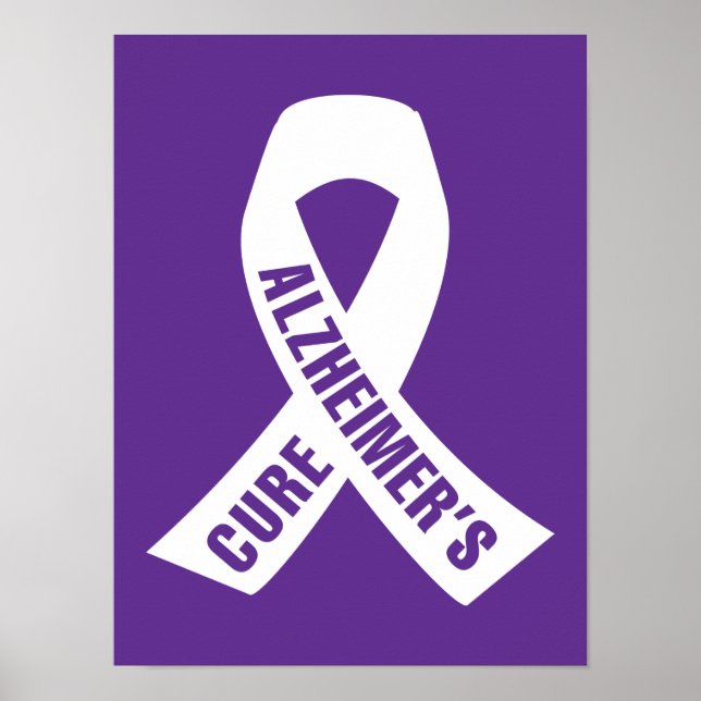 Cure Alzheimers Ribbon on Purple Poster (Front)