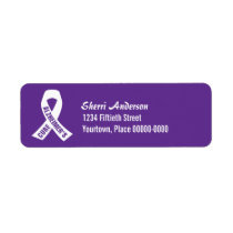 Cure Alzheimers Ribbon on Purple Return Address Label