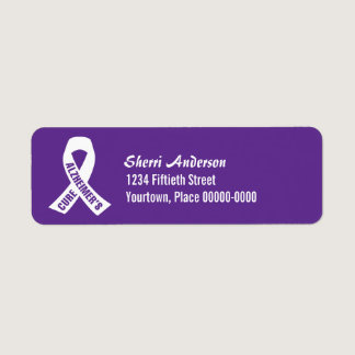 Cure Alzheimers Ribbon on Purple Return Address Label