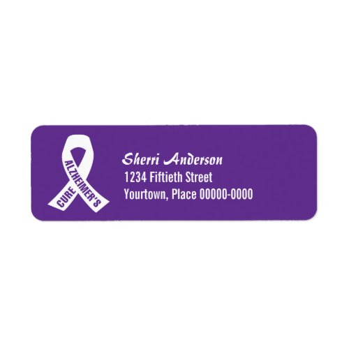 Cure Alzheimers Ribbon on Purple Return Address Label