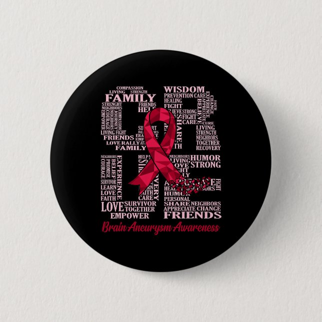 Cure Brain Aneurysm Awareness Ribbon Month Support Button (Front)