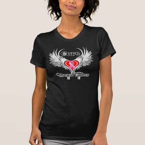 Cure Breast Cancer Heart Tattoo Wings T_Shirt