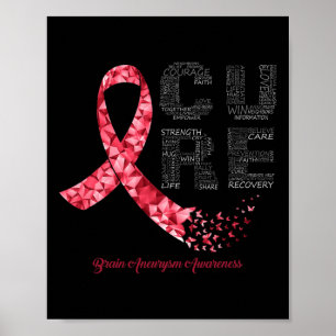 Cure Burgundy Ribbon Brain Aneurysm Awareness Poster