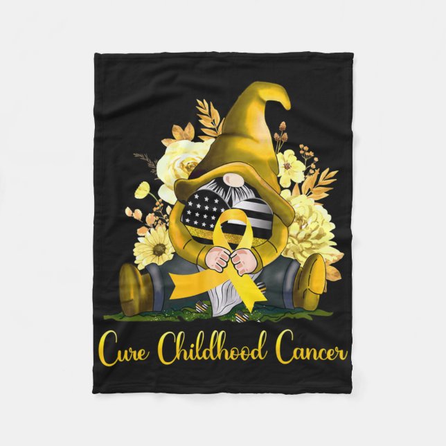 Cure Childhood Cancer Awareness Gold Ribbon Gnome  Fleece Blanket (Front)