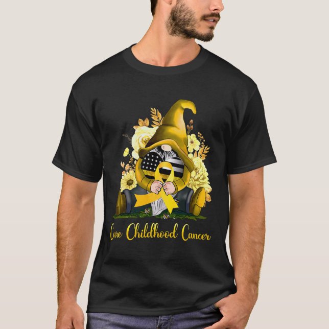Cure Childhood Cancer Awareness Gold Ribbon Gnome  T-Shirt (Front)