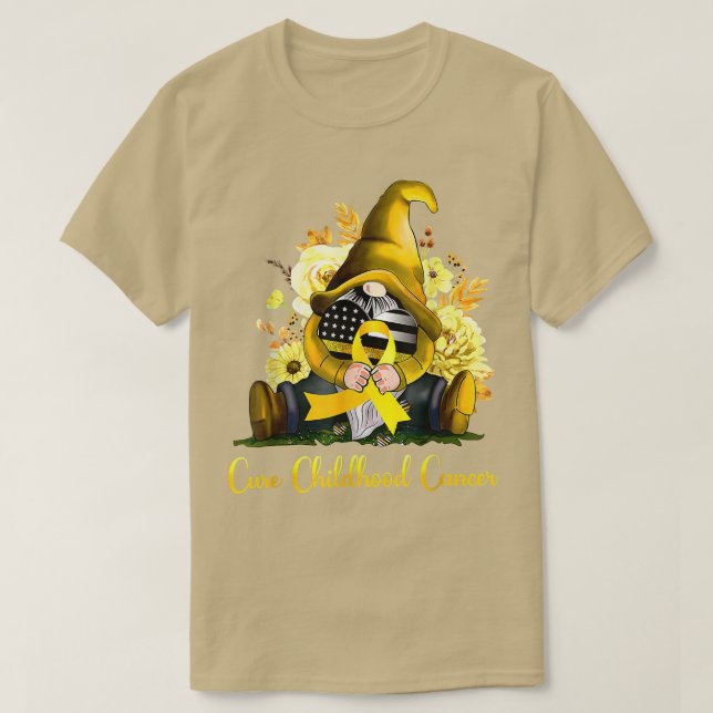 Cure Childhood Cancer Awareness Gold Ribbon Gnome  T-Shirt (Design Front)
