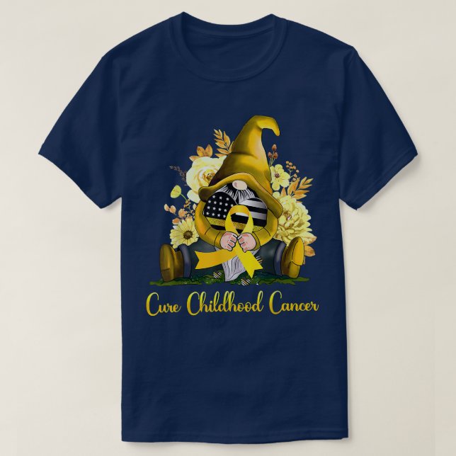 Cure Childhood Cancer Awareness Gold Ribbon Gnome  T-Shirt (Design Front)