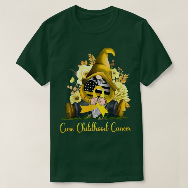 Cure Childhood Cancer Gnome Supporter Cancer Aware T-Shirt (Design Front)