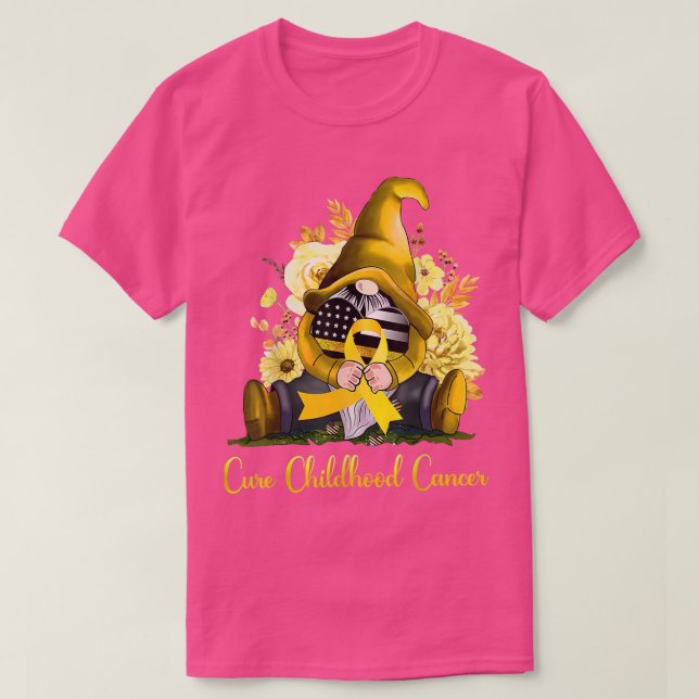Cure Childhood Cancer Gnome Supporter Cancer Aware T-Shirt (Design Front)