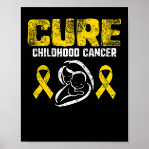 Cure Childhood Cancer Gold Ribbon Support Mom awar Poster