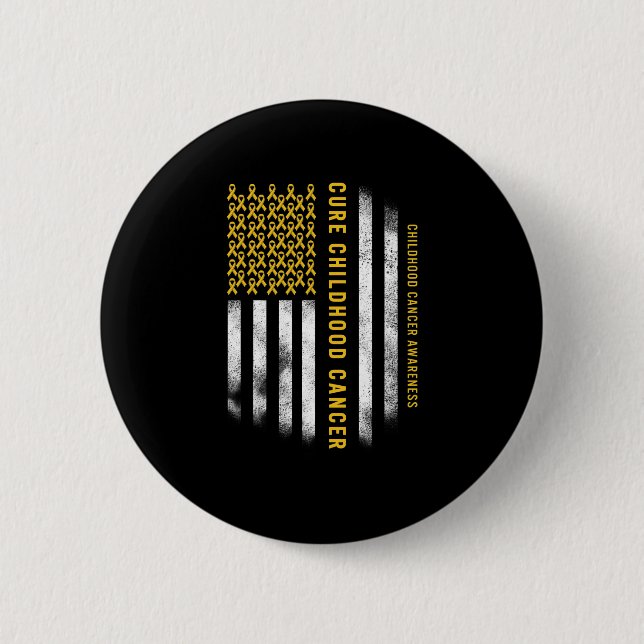 Cure Childhood Cancer Gold Ribbon Usa Flag Support Button (Front)