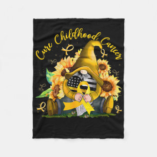 Cure Childhood Cancer Golden Ribbon Gnome Cancer A Fleece Blanket