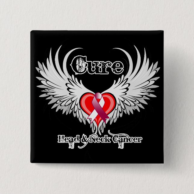 Cure Head Neck Cancer Heart Tattoo Wings Button (Front)