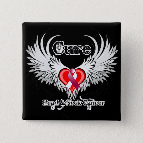 Cure Head Neck Cancer Heart Tattoo Wings Button