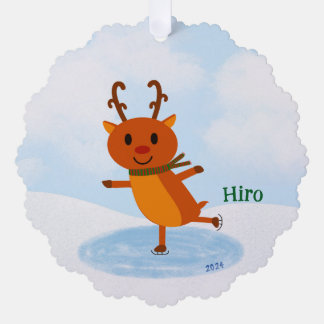 Cure Ice Skating Reindeer Holiday | Christmas Gift Ornament Card