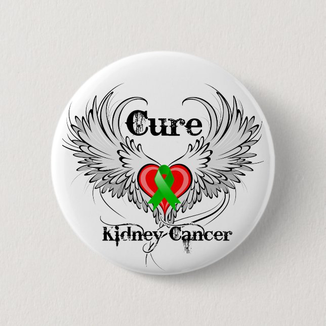 Cure Kidney Cancer Heart Tattoo Wings Pinback Button (Front)