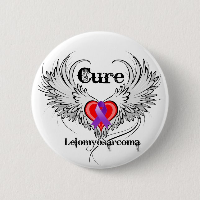 Cure Leiomyosarcoma Heart Tattoo Wings Pinback Button (Front)