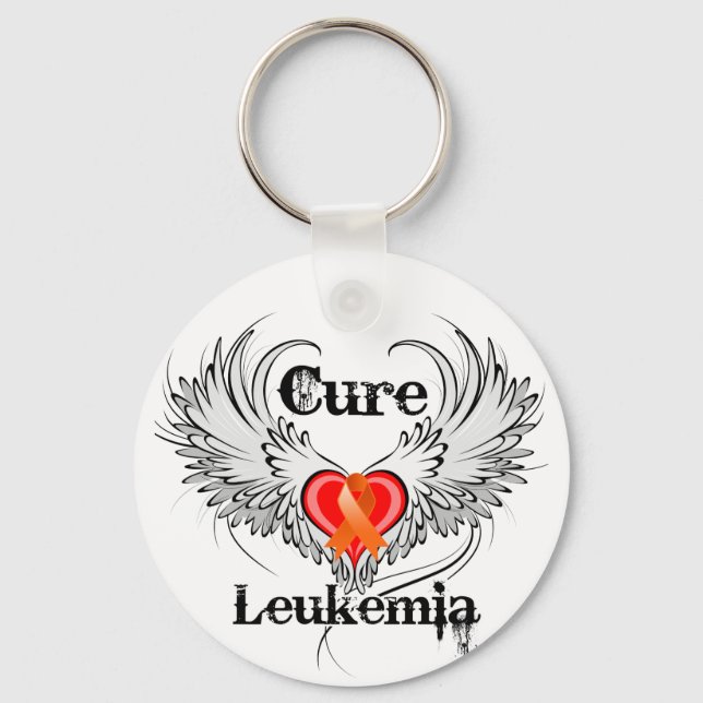 Cure Leukemia Heart Tattoo Wings Keychain (Front)