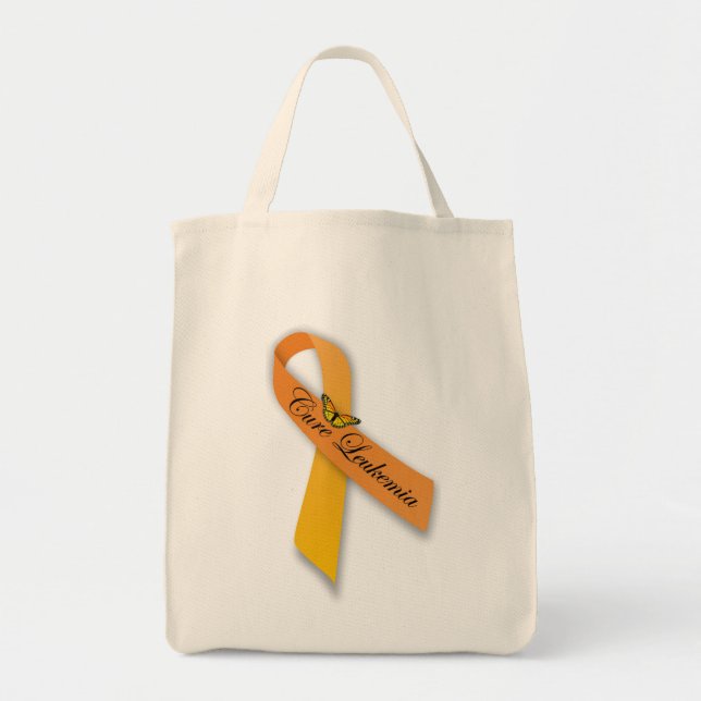 Cure Leukemia Orange Ribbon Organic Grocery Tote (Front)