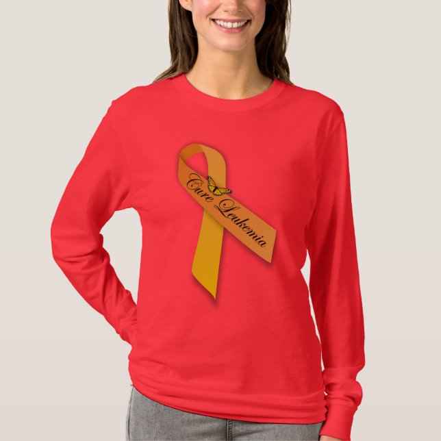 Cure Leukemia Shirt: Orange Ribbon & Butterfly T-Shirt (Front)