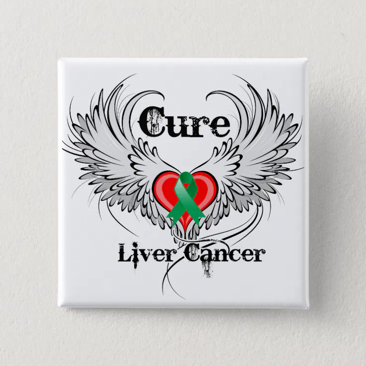 Cure Liver Cancer Heart Tattoo Wings Button | Zazzle