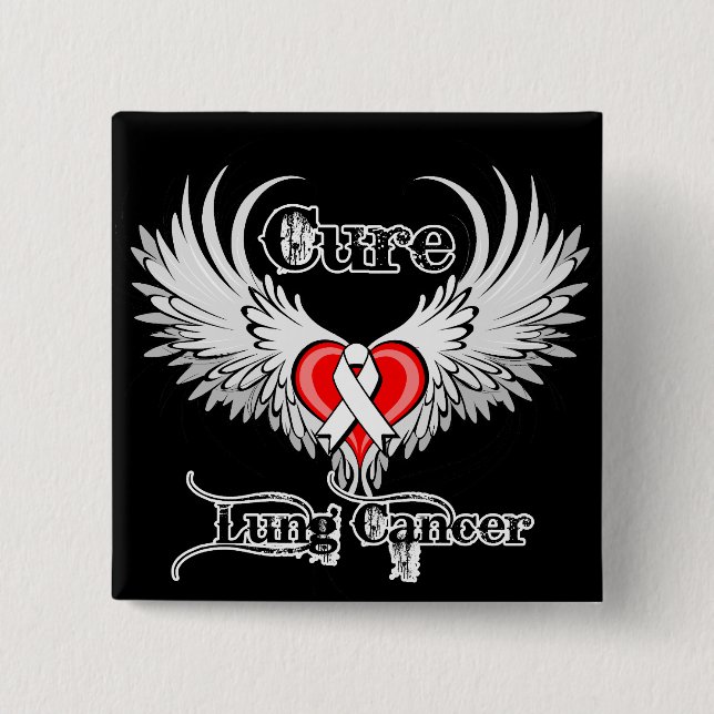 Cure Lung Cancer Heart Tattoo Wings Pinback Button (Front)