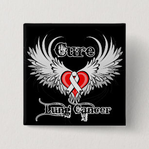 Cure Lung Cancer Heart Tattoo Wings Pinback Button