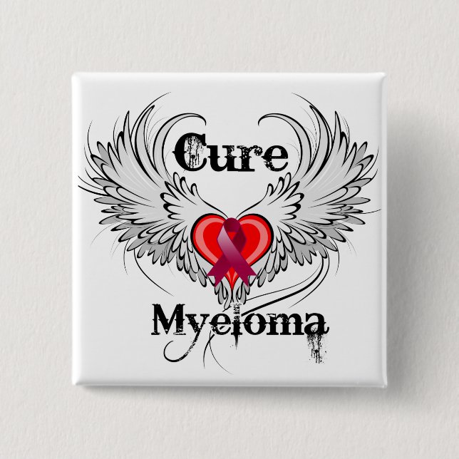 Cure Myeloma Heart Tattoo Wings Button (Front)