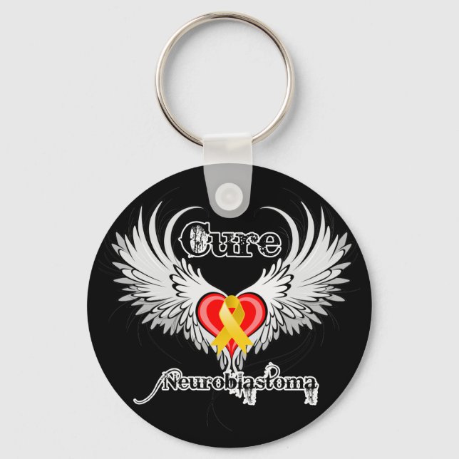 Cure Neuroblastoma Heart Tattoo Wings Keychain (Front)