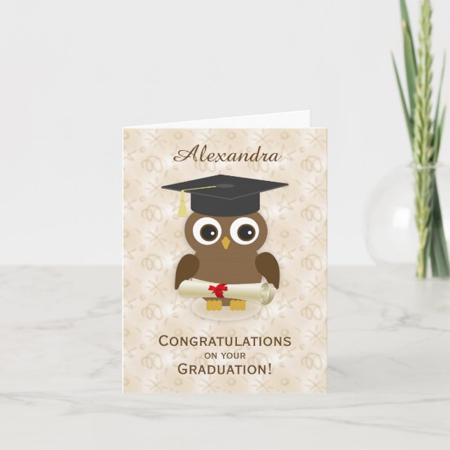 Cure owl, death, diploma Graduation Note Card (Front)