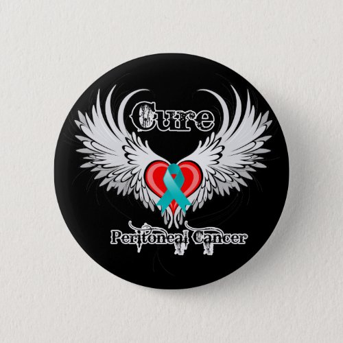 Cure Peritoneal Cancer Heart Tattoo Wings Button