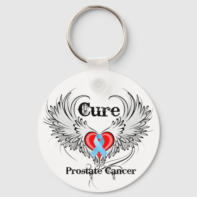 Cure Prostate Cancer Heart Tattoo Wings Keychain (Front)