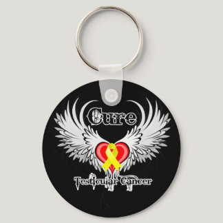 Cure Testicular Cancer Heart Tattoo Wings Keychain