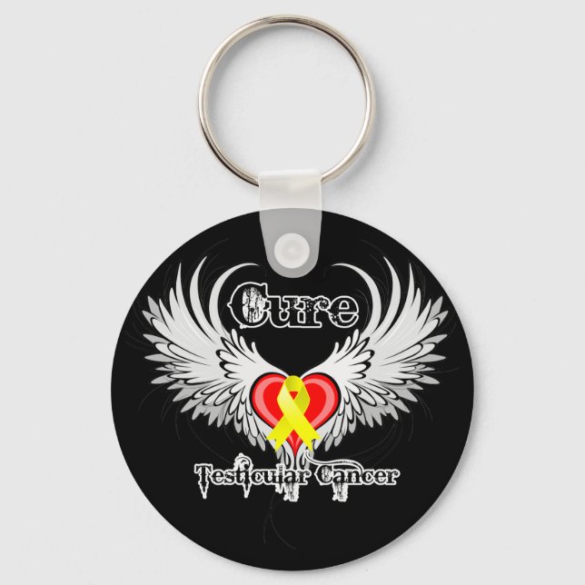 Cure Testicular Cancer Heart Tattoo Wings Keychain (Front)