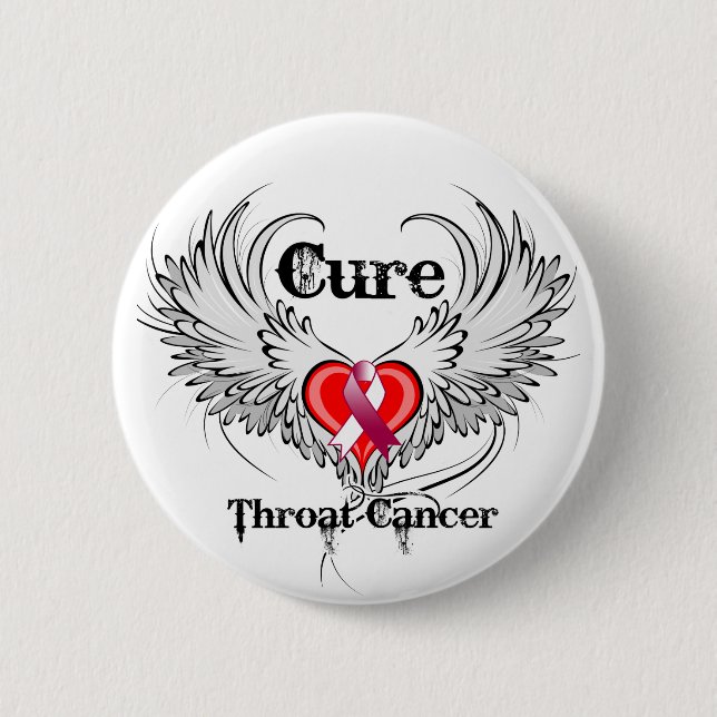 Cure Throat Cancer Heart Tattoo Wings Pinback Button (Front)