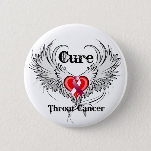 Cure Throat Cancer Heart Tattoo Wings Pinback Button