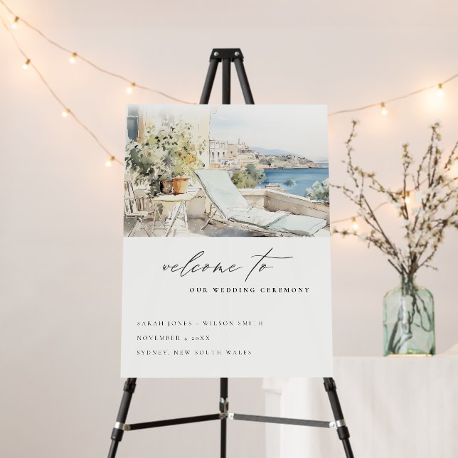 Curfu Greece Landscape Wedding Welcome  Foam Board (In Situ (Stand))
