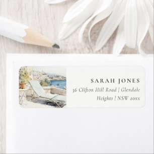 Curfu Greece Watercolor Landscape Address Label