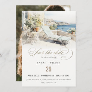 Curfu Greece Watercolor Landscape Photo Wedding Save The Date