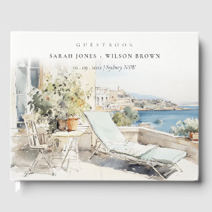 Curfu Greece Watercolor Landscape Wedding Guest Book