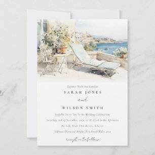 Curfu Greece Watercolor Landscape Wedding Invitation